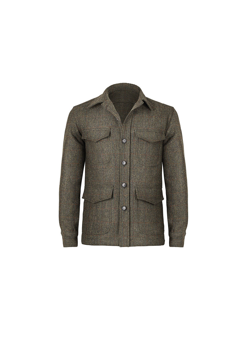 Earthy Green Shetland Wool Shirt Jacket