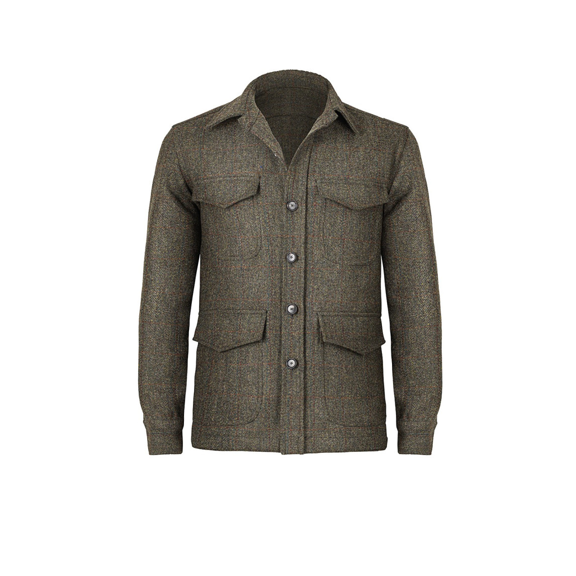 Earthy Green Shetland Wool Shirt Jacket
