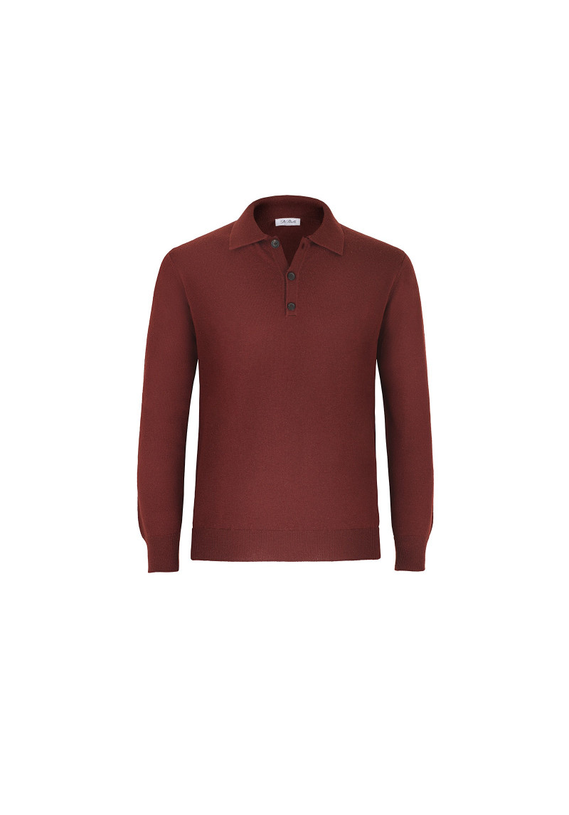Rust Red Cashmere, Wool And Silk Polo Shirt