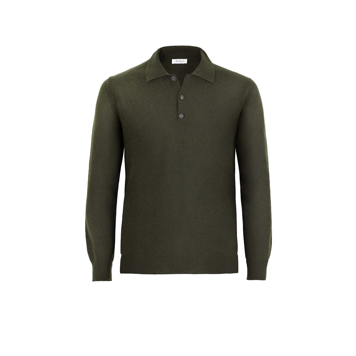 Olive Cashmere, Wool And Silk Knit Polo Shirt