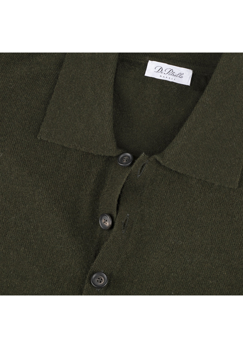Polo color verde oliva in cashmere, lana e seta