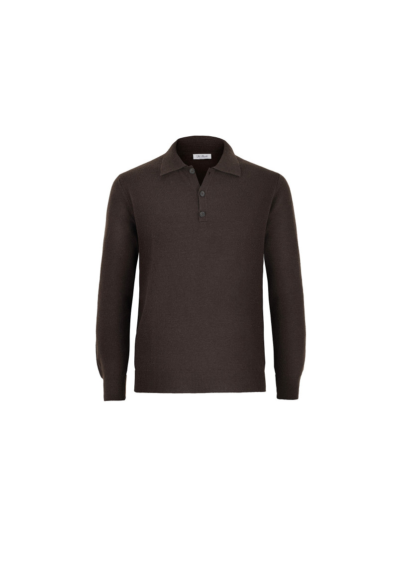Chocolate Brown Cashmere, Wool And Silk Polo Shirt