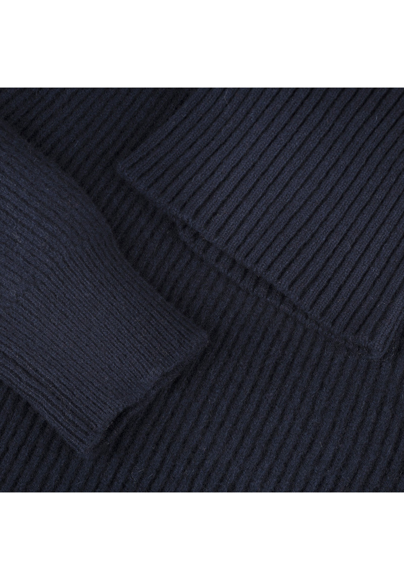 Navy Wool And Cashmere Cable-Knit Roll Neck Sweater