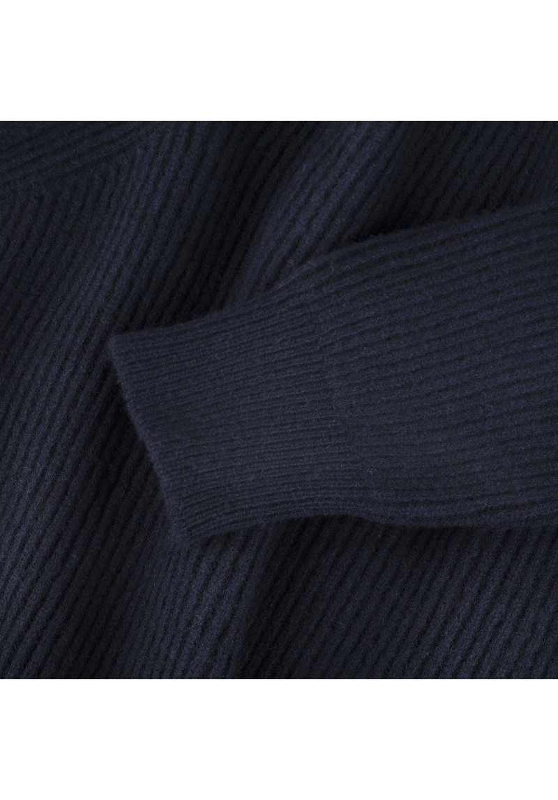 Navy Wool And Cashmere Cable-Knit Roll Neck Sweater