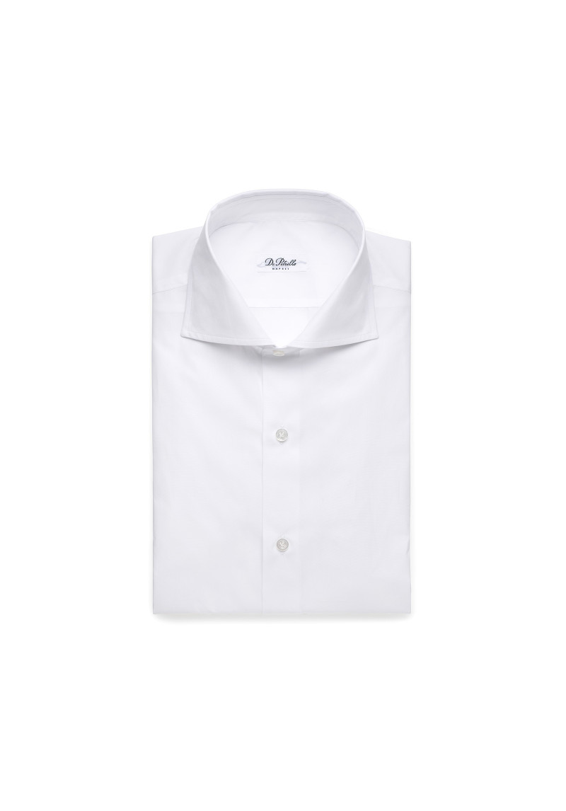 White Cotton Poplin Cutaway Collar Shirt