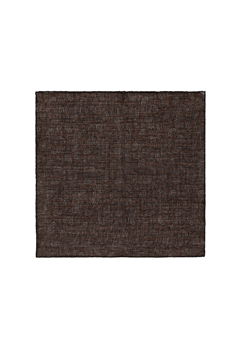 Brown Paisley Print Wool Pocket Square