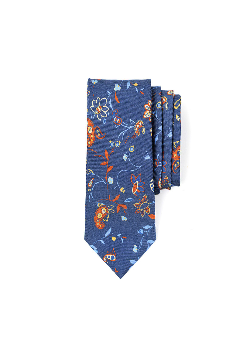 Bright Blue Floral Print Silk Tie