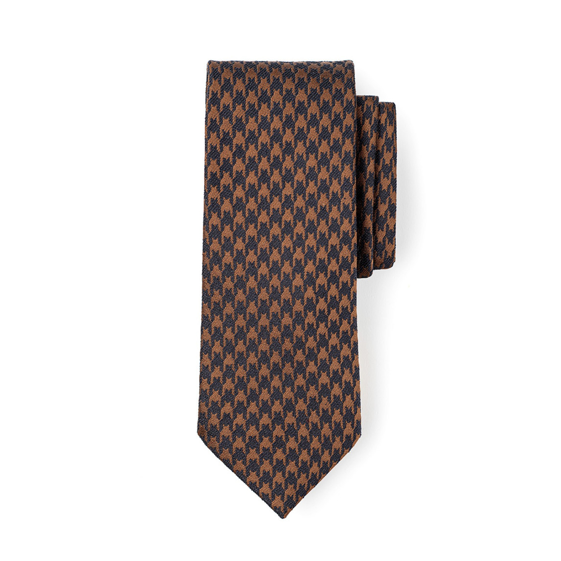 Brown And Orange Houndstooth Woven Silk Tie