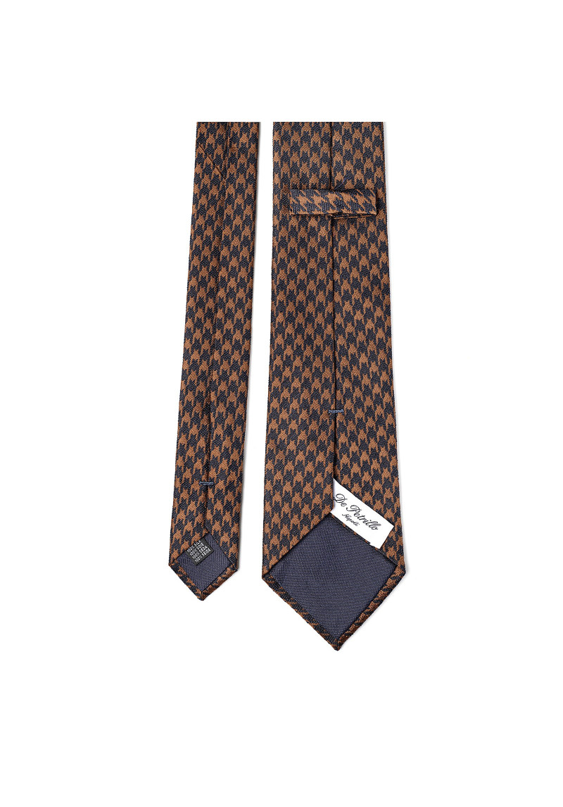 Brown And Orange Houndstooth Woven Silk Tie