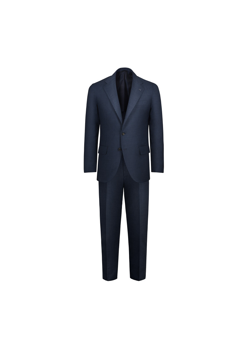 Blue micro-pattern fine wool single-breasted suit