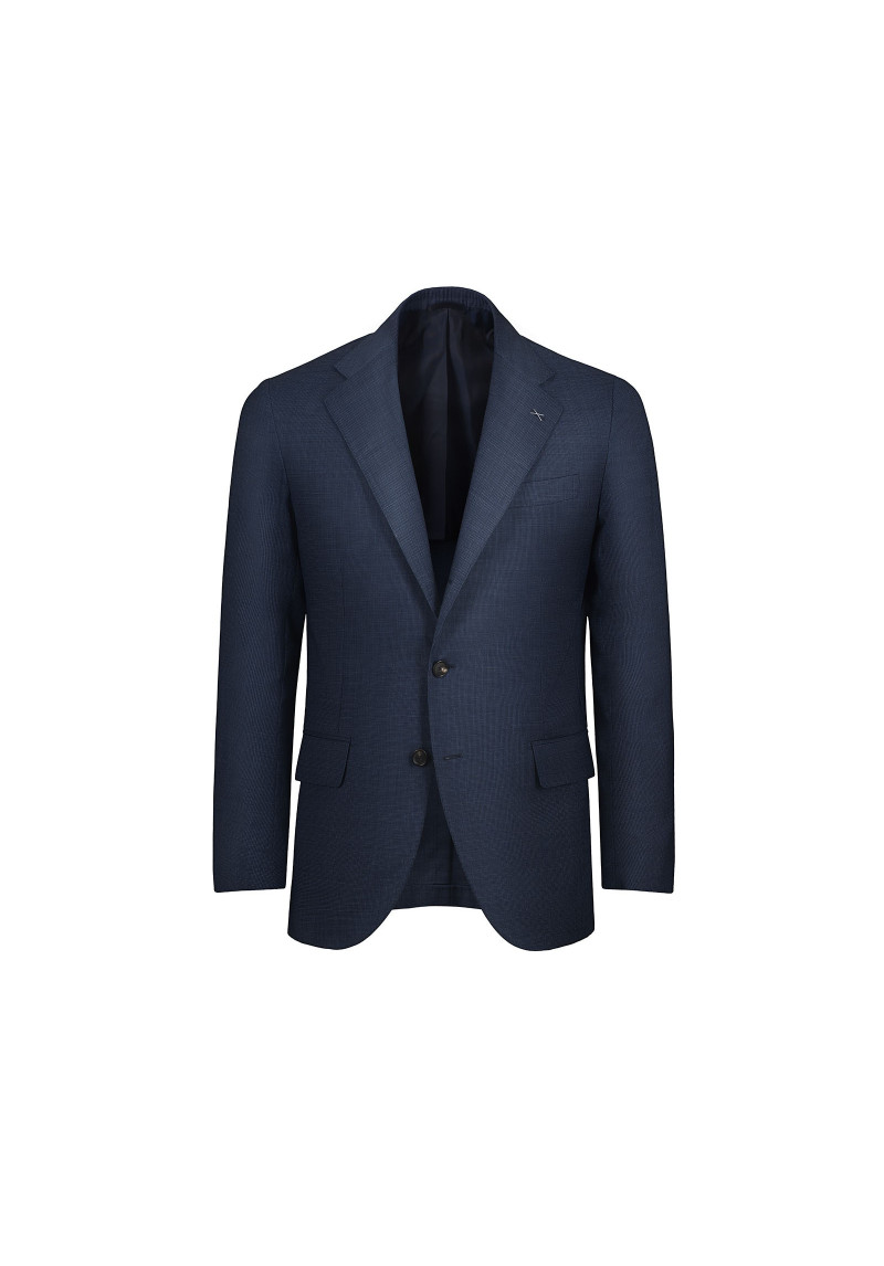 Blue micro-pattern fine wool single-breasted suit